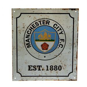 Manchester City FC Official Retro Logo Sign / White